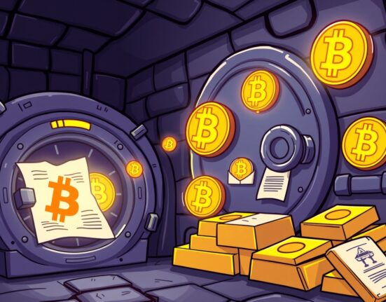 Bitcoin derivatives collateral being accepted in a vibrant financial system illustration.