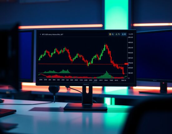 Bitcoin candlestick chart with long lower wick and CVD indicator showing selling pressure on Binance spot market.