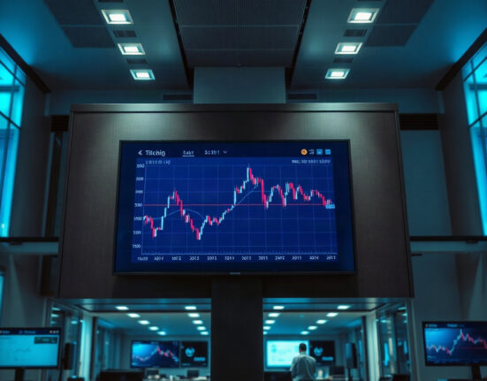 Bitcoin price chart showing a decline below $78,000 on a trading screen