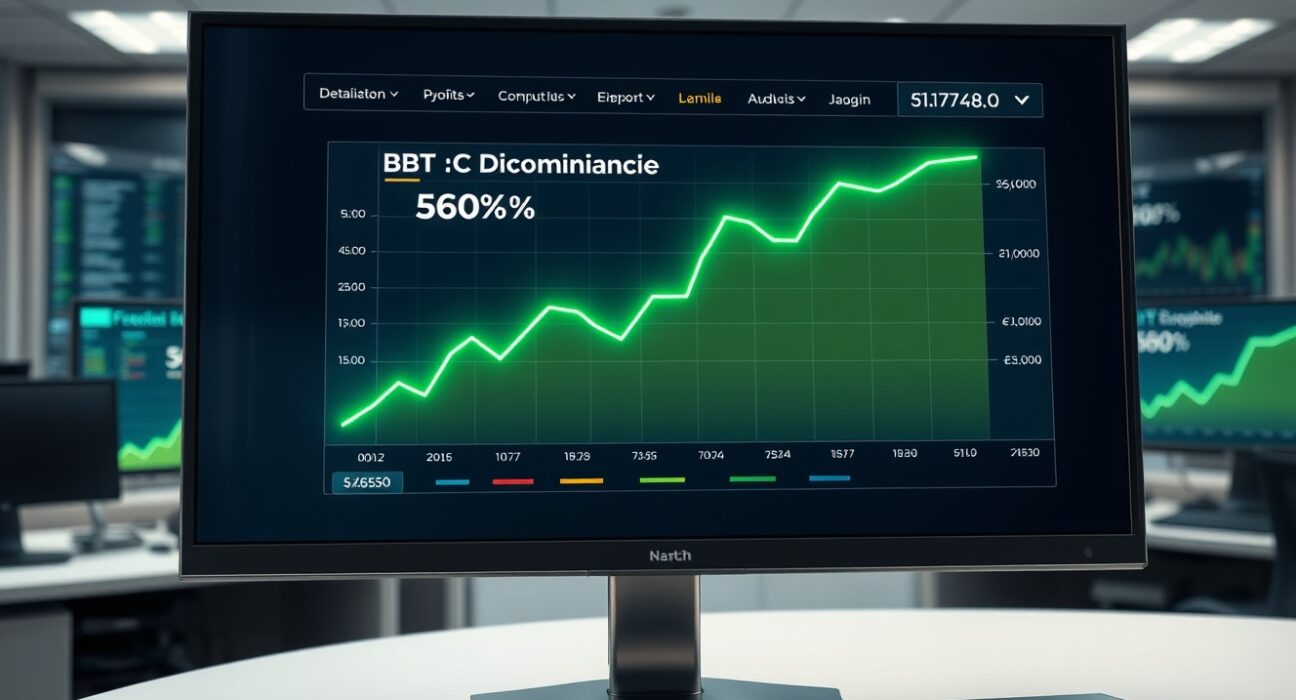 Bitcoin dominance graph crossing 60% threshold on a financial dashboard, representing major crypto market shift.