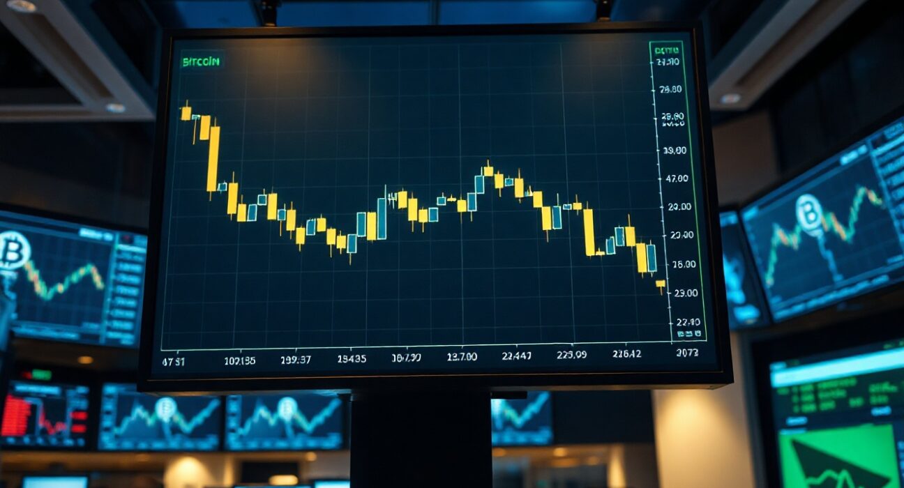 Bitcoin price chart showing decline on trading screen