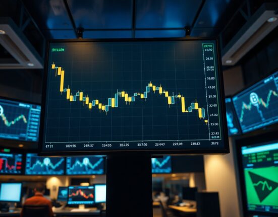 Bitcoin price chart showing decline on trading screen