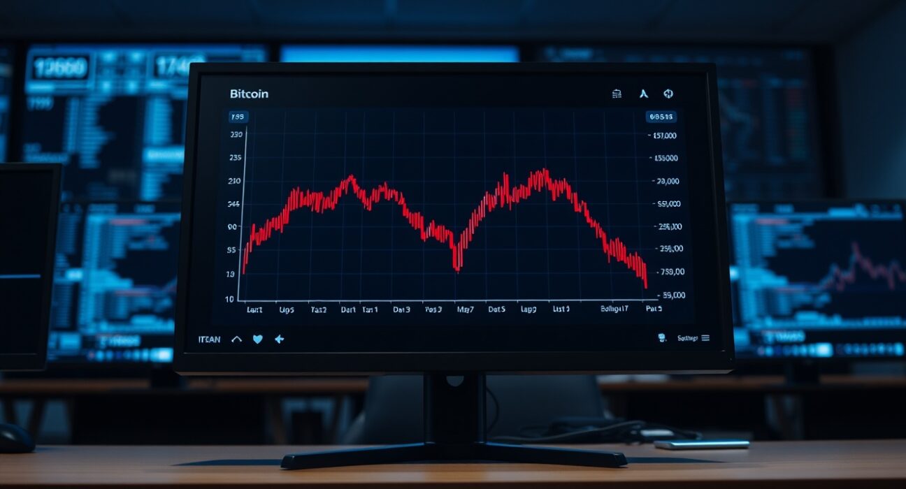 Bitcoin price chart showing a decline below $59,000 on a trading screen