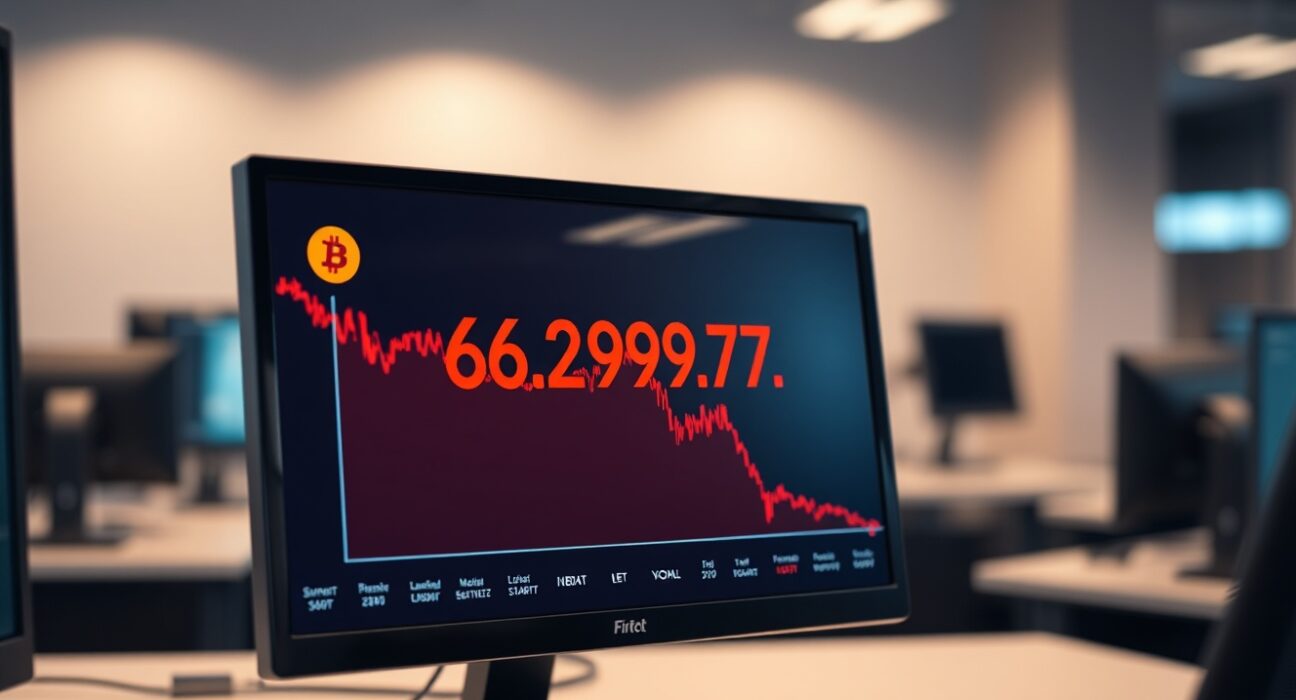 Bitcoin price chart showing a drop below $63,000 on a trading screen.