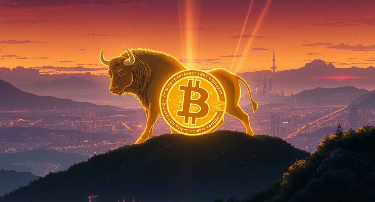 Conceptual illustration comparing Bitcoin's potential ETF-driven growth to gold's historic price surge.