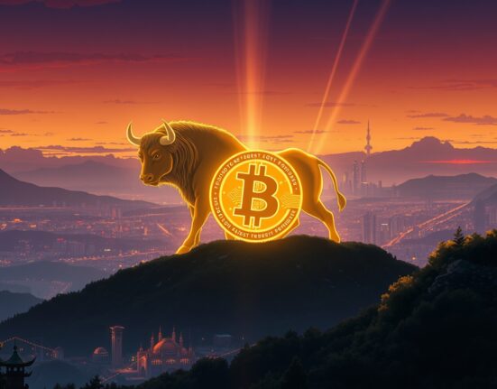 Conceptual illustration comparing Bitcoin's potential ETF-driven growth to gold's historic price surge.