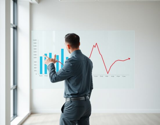 Analyst examining data visualization showing the correlation between Bitcoin ETF fund flows and the BTC Risk Index.
