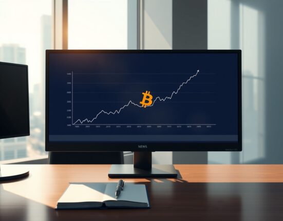 Analysis of rising Bitcoin ETF inflows on a financial trading desk chart.