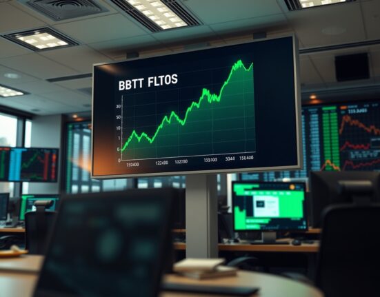 Financial trading screen showing positive Bitcoin ETF fund flow data