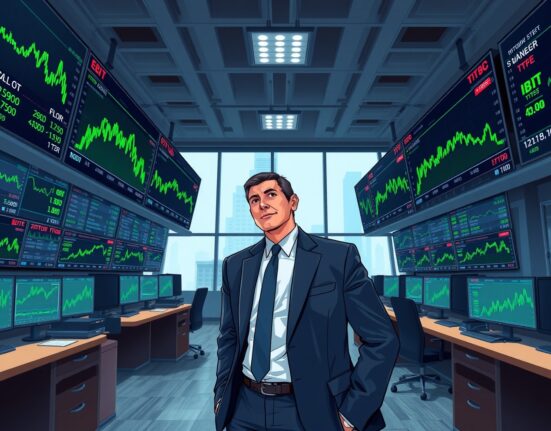 Bitcoin ETF net inflow chart displayed on trading floor screens, highlighting positive market movement.