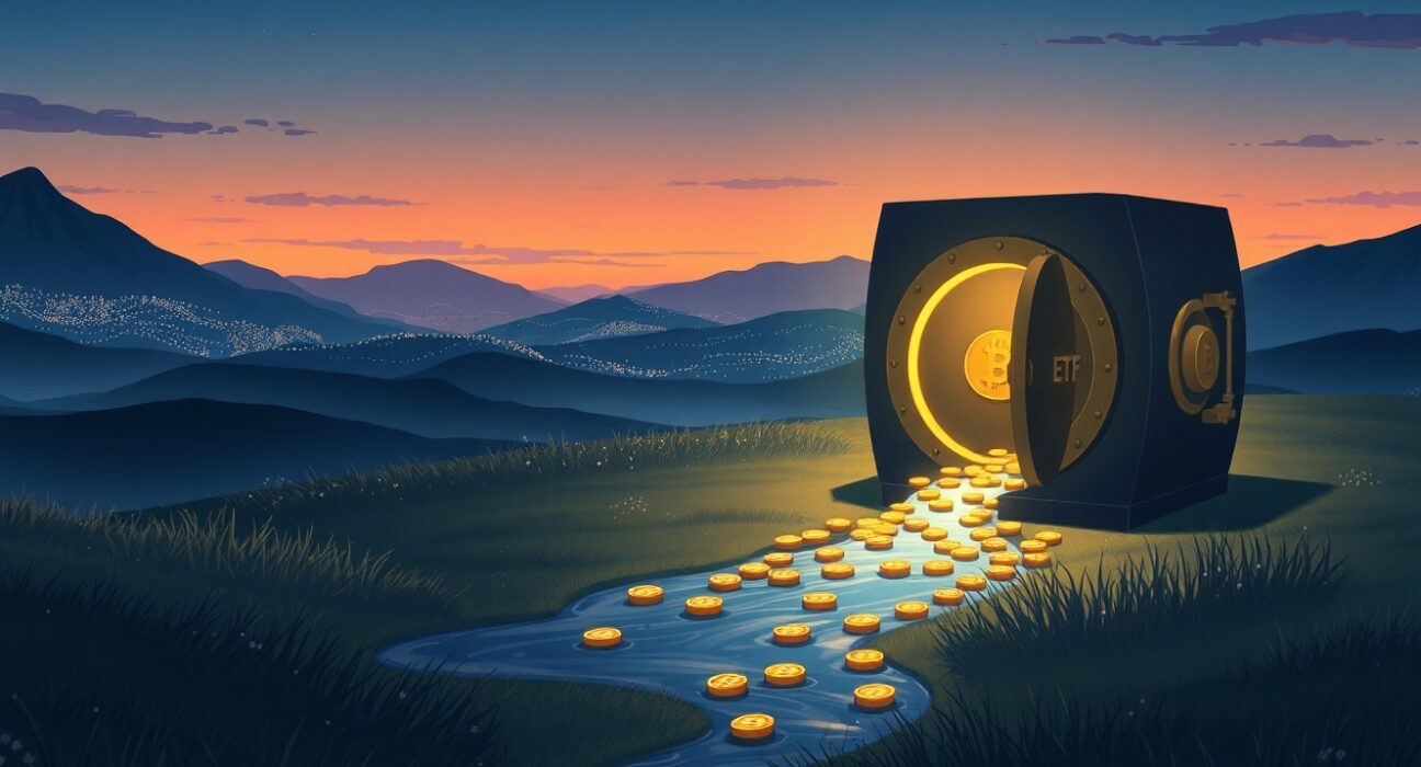 Conceptual art representing the massive $4.57 billion Bitcoin ETF outflow affecting cryptocurrency markets.