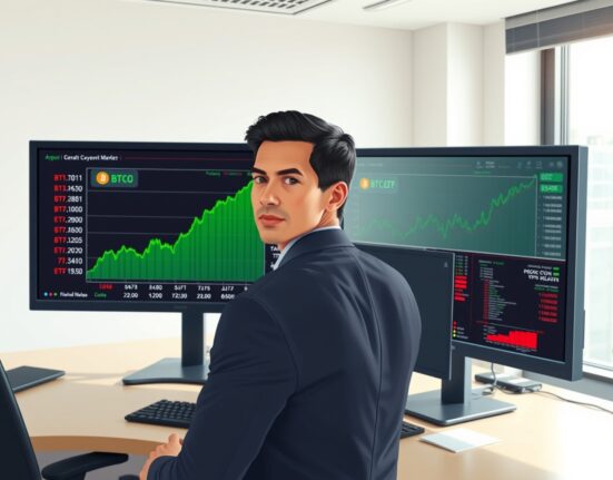 Financial analyst monitoring Bitcoin ETF market data showing positive inflows and trend reversal