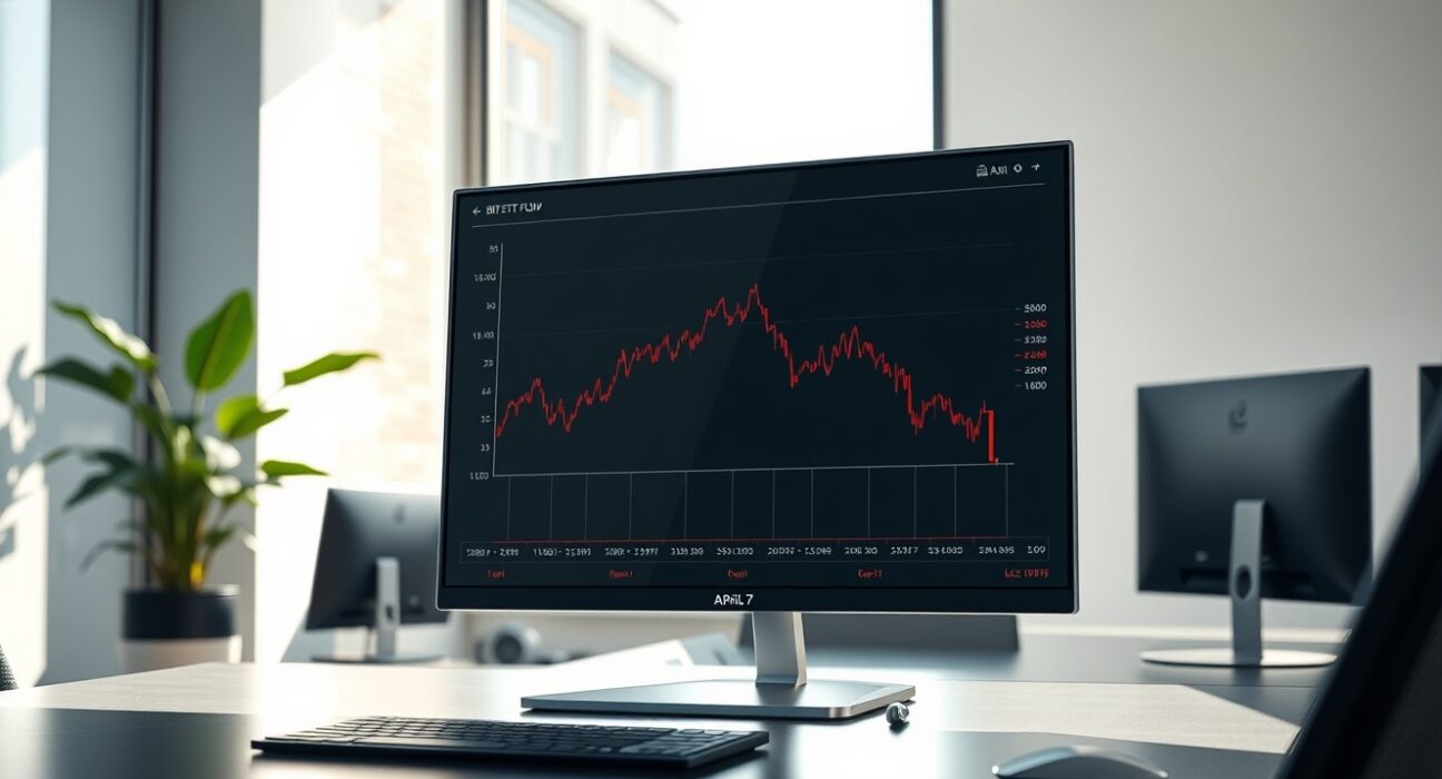 Analyst monitoring Bitcoin ETF outflow data on a financial trading desk screen.
