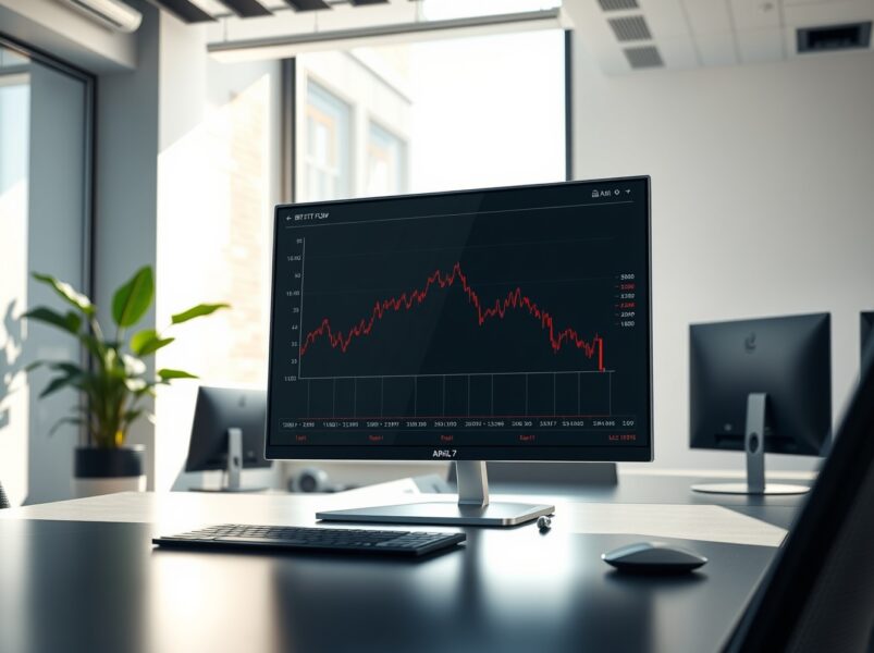 Analyst monitoring Bitcoin ETF outflow data on a financial trading desk screen.