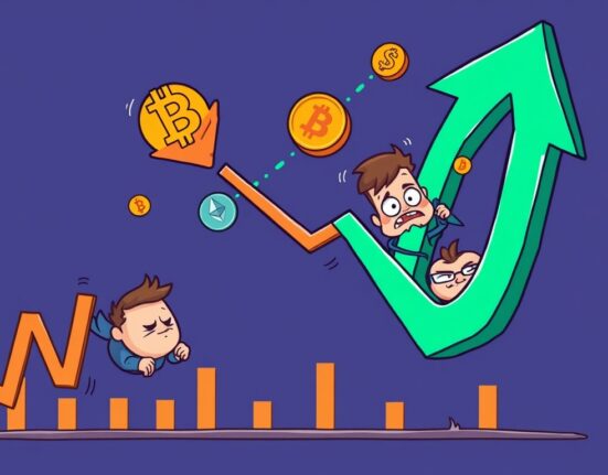 A cartoon showing Bitcoin ETF outflows with a downward trend, illustrating recent market activity and investment shifts.