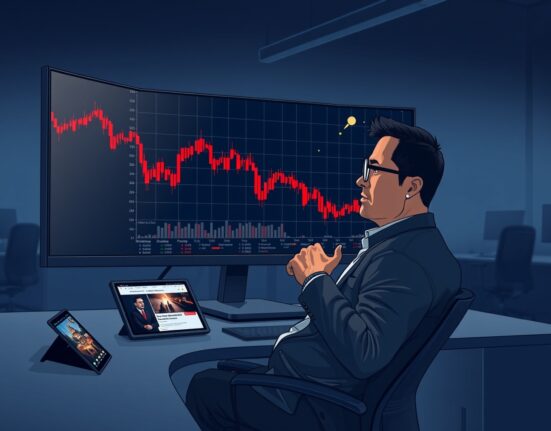 Institutional trader analyzing Bitcoin ETF outflows and market volatility on a trading desk.