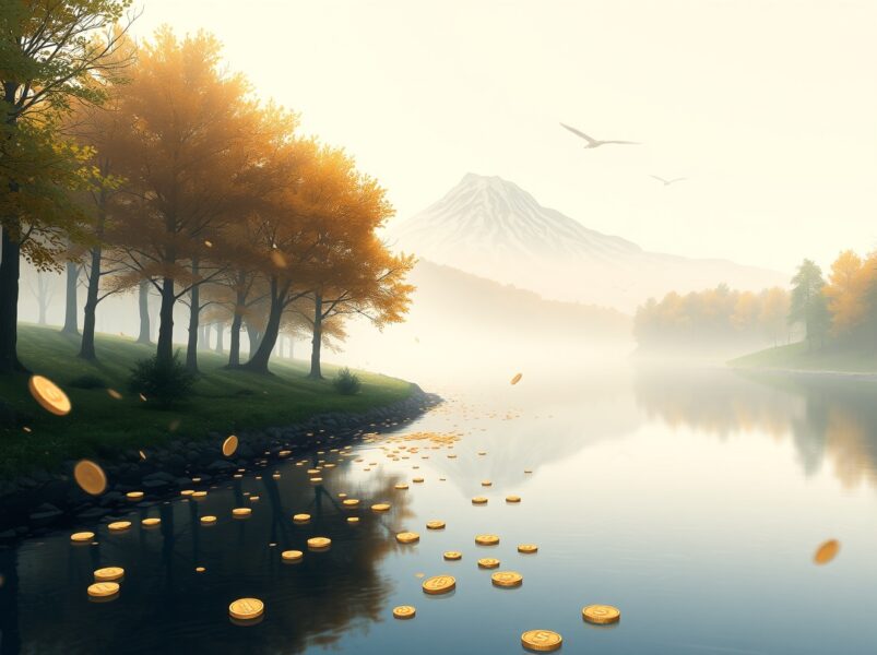 Bitcoin ETF outflows represented as digital coins flowing away from investment mountains