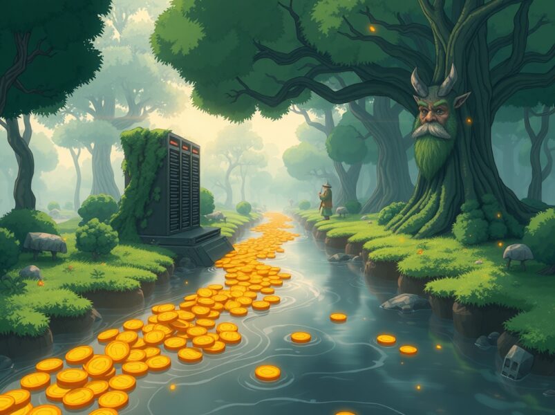 Conceptual representation of massive capital inflow into U.S. spot Bitcoin ETFs as a digital river.