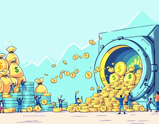 A cartoon illustration showing significant inflows into a Bitcoin ETFs fund, symbolizing renewed investor confidence in digital assets.