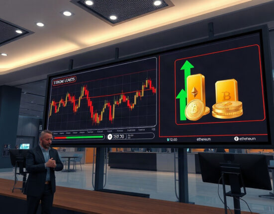 Trading screen showing declining cryptocurrency charts alongside rising precious metals prices