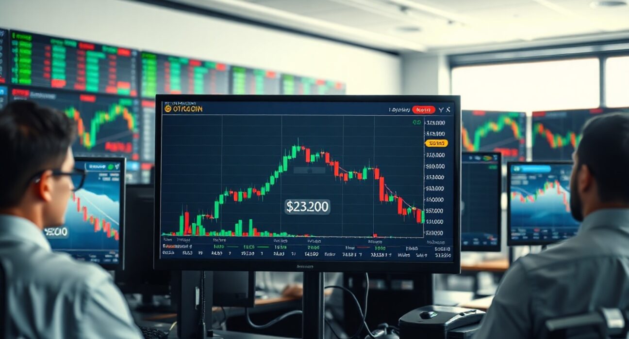 Trading desk monitors showing Bitcoin and Ethereum options expiry data