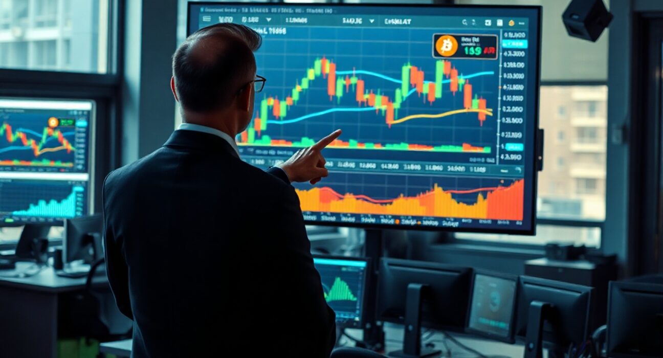 Analyst monitoring Bitcoin and Ethereum options expiry on trading dashboard