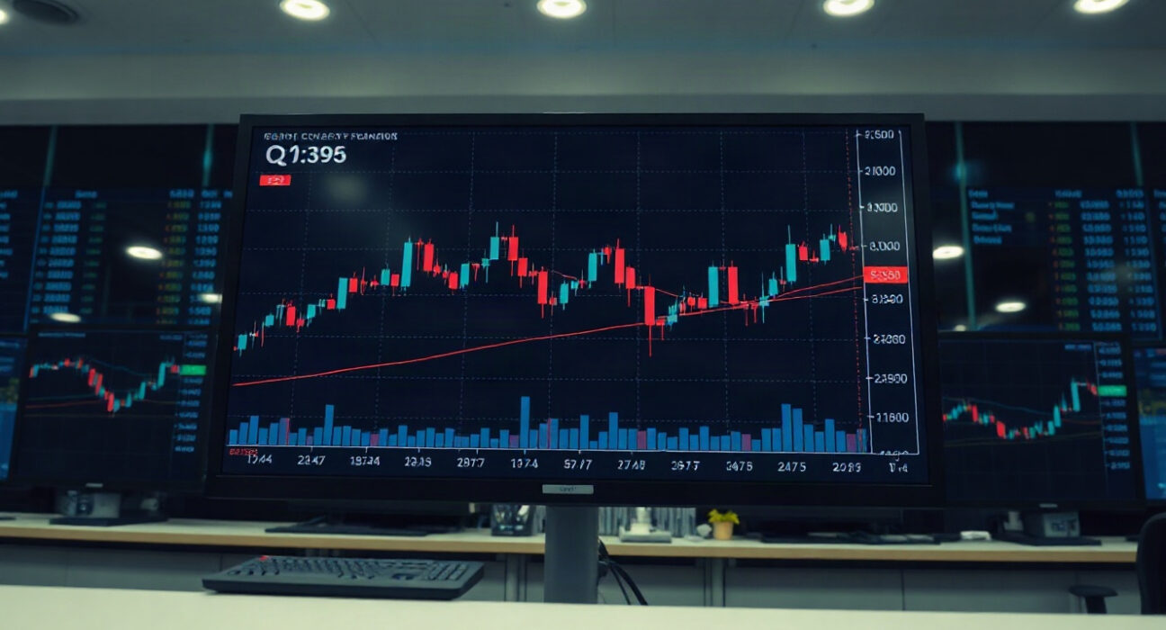 Cryptocurrency price chart on trading screen with moving averages