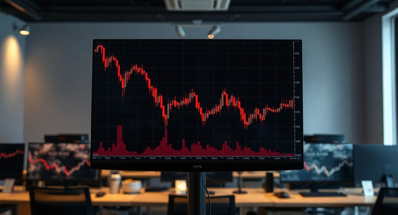 Cryptocurrency price charts showing downward trends on a trading screen