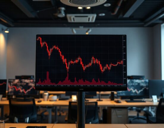 Cryptocurrency price charts showing downward trends on a trading screen