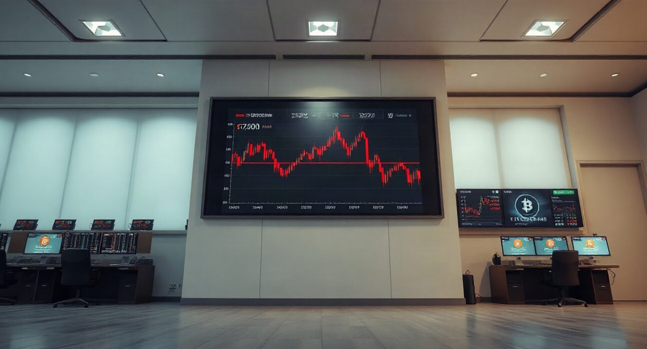 Trading screen showing declining crypto prices amid geopolitical tensions