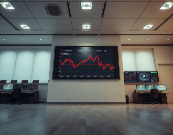 Trading screen showing declining crypto prices amid geopolitical tensions