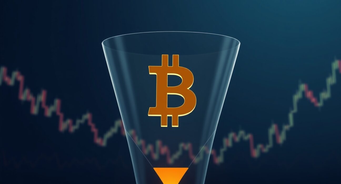 Bitcoin flowing into an exchange, representing the surge in deposits and potential sell pressure.
