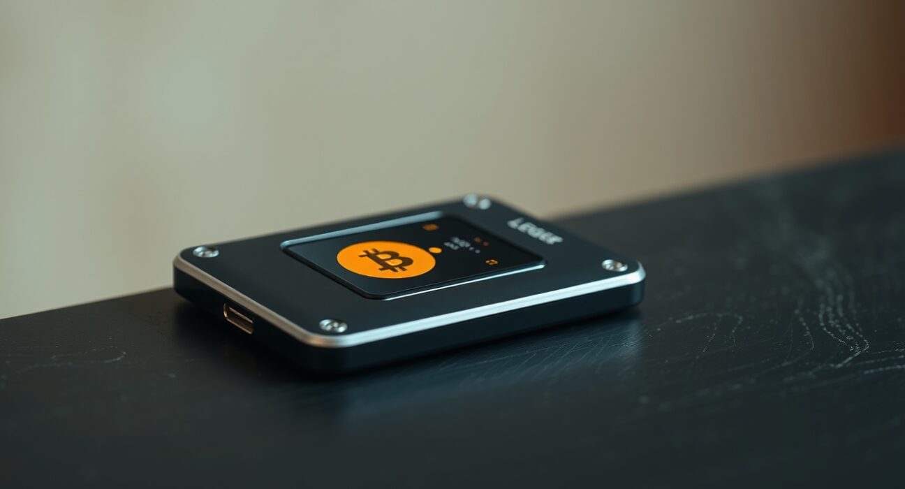 A secure hardware wallet representing Bitcoin investor accumulation and long-term holding strategy.
