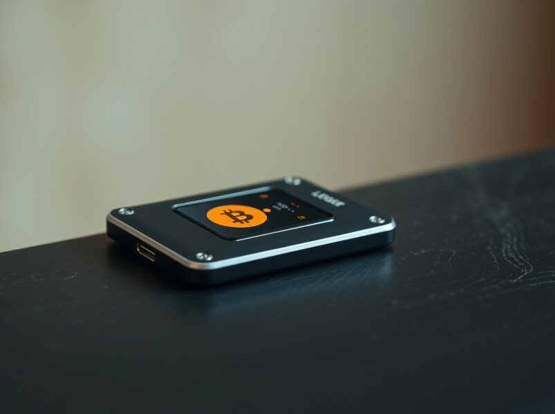 A secure hardware wallet representing Bitcoin investor accumulation and long-term holding strategy.