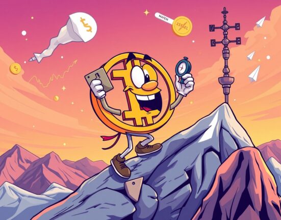 Bitcoin factors this week showing market analysis and economic indicators in cartoon style