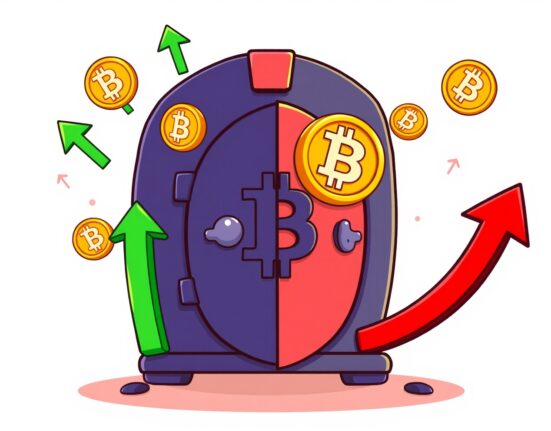 Strategy maintaining Bitcoin financial health through market volatility with secure vault illustration
