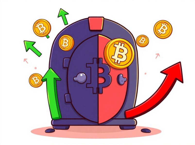 Strategy maintaining Bitcoin financial health through market volatility with secure vault illustration