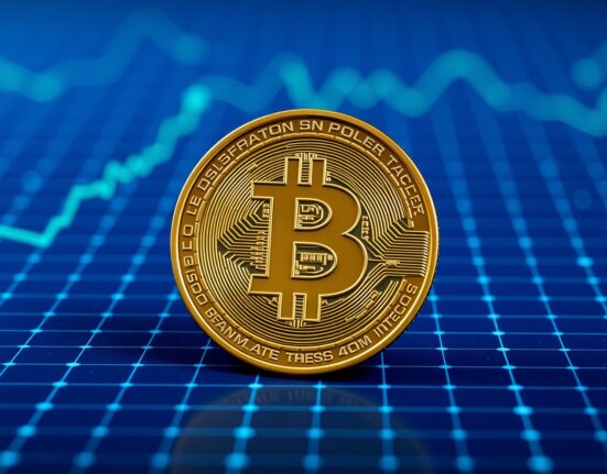 Bitcoin coin on a digital grid background representing the $60K floor identified by Bernstein analysts.