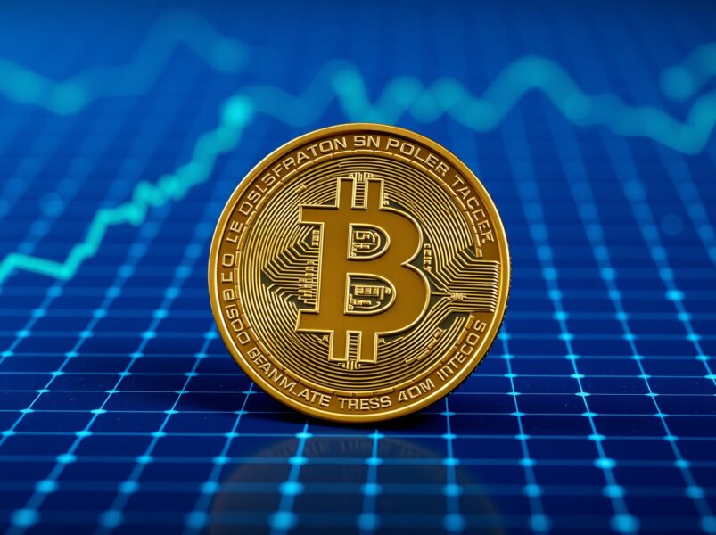 Bitcoin coin on a digital grid background representing the $60K floor identified by Bernstein analysts.