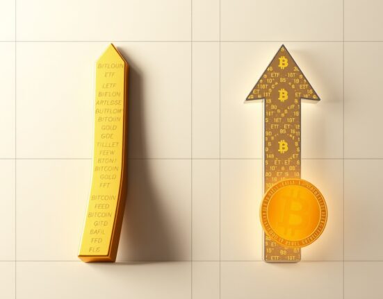 Visual representation of Bitcoin ETF inflows versus gold ETF outflows following geopolitical conflict analysis