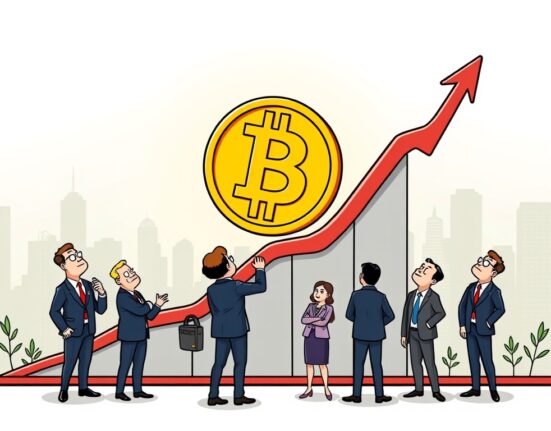 A vibrant cartoon illustrating the powerful growth of Bitcoin, showing institutional adoption and its ascent as a key investment.