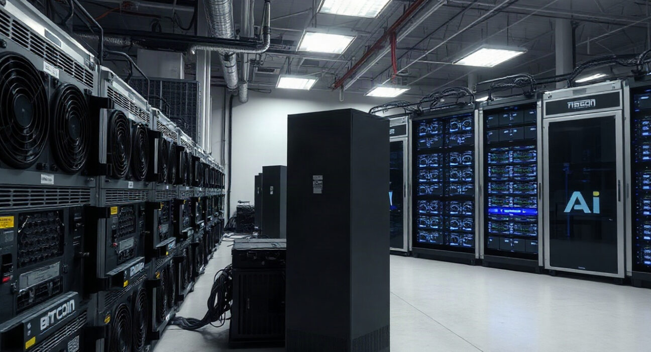 Bitcoin mining facility with ASIC miners and high-performance computing servers
