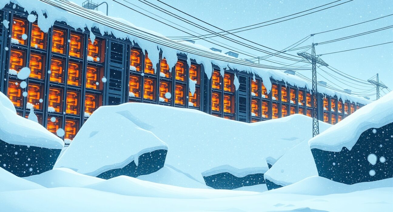 Bitcoin hashrate decline during US winter storm affecting mining facility operations