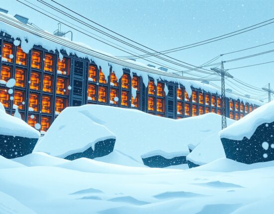 Bitcoin hashrate decline during US winter storm affecting mining facility operations