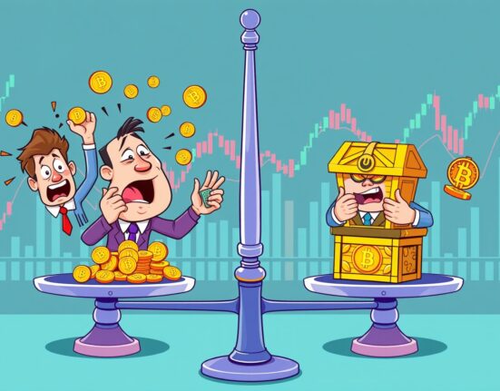 Bitcoin holders divided between anxious sellers and confident long-term investors in vibrant market scene