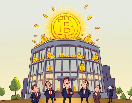 A cartoon illustration showing MicroStrategy's significant financial success driven by its strategic Bitcoin holdings.