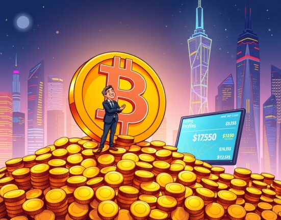 A cartoon illustration showing the immense unrealized profits from Strategy's Bitcoin holdings, highlighting their successful investment strategy.