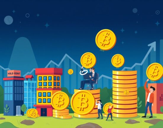 Cartoon illustration of new companies increasing their Bitcoin holdings, signifying growing institutional adoption and market confidence.