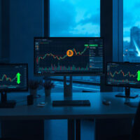 Bitcoin price chart showing stability at $78,000 with altcoin gains on trading monitors