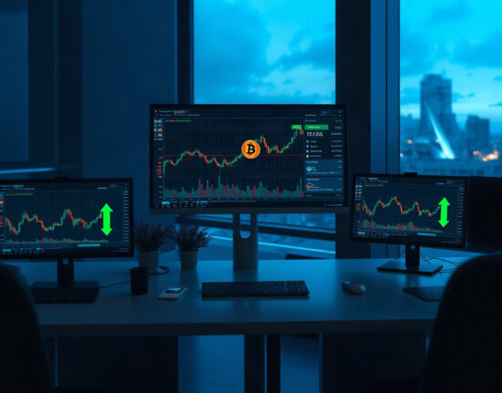 Bitcoin price chart showing stability at $78,000 with altcoin gains on trading monitors